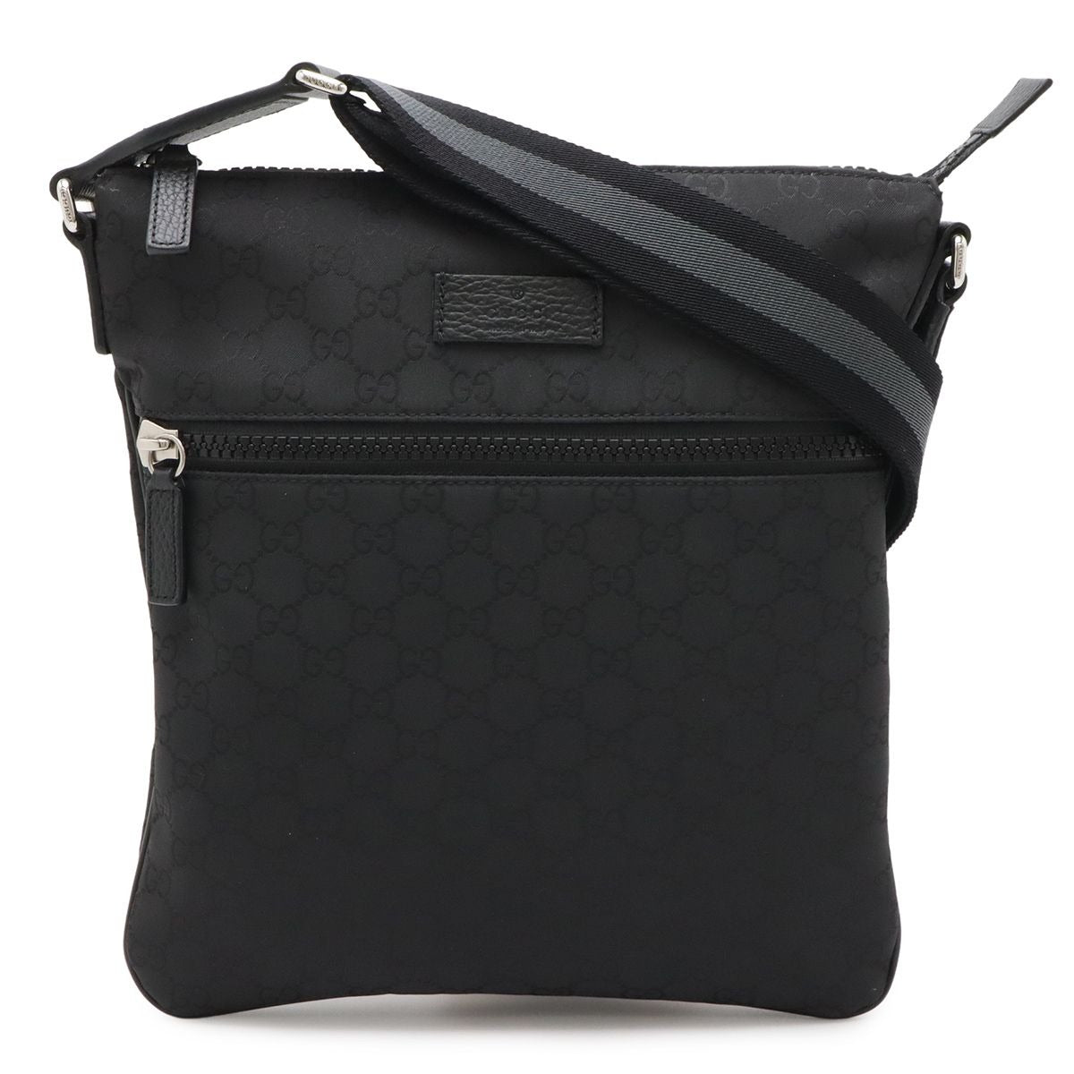 Gucci GG Nylon Shoulder Bag Crossbody Depth Leather Black Gray