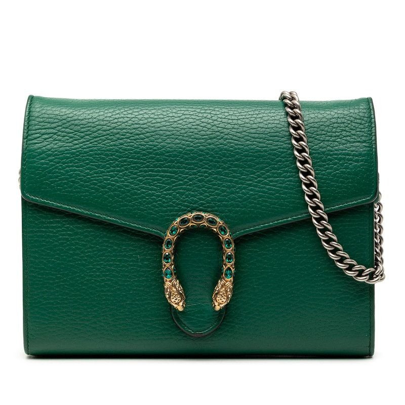 Gucci Dionysus Chain Wallet Shoulder Bag Clutch Green Leather