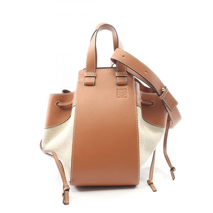 Loewe Handbag Hammock Drawstring Bag Brown Natural Leather Canvas Beige
