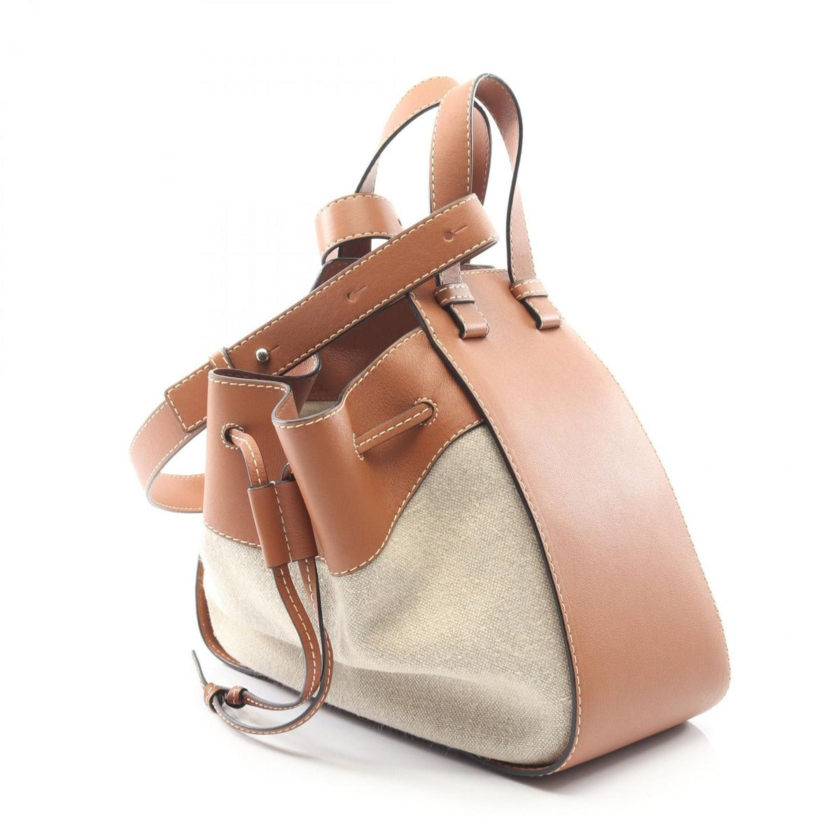 Loewe Handbag Hammock Drawstring Bag Brown Natural Leather Canvas Beige — view 2