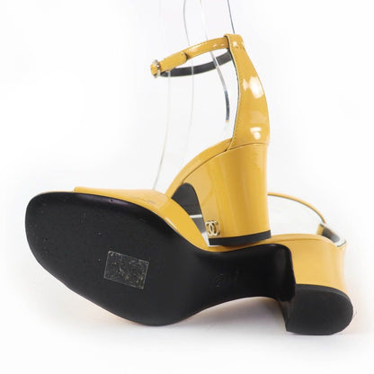 Chanel CC Logo Ankle Strap Patent Leather Sandals Yellow 35 — view 7