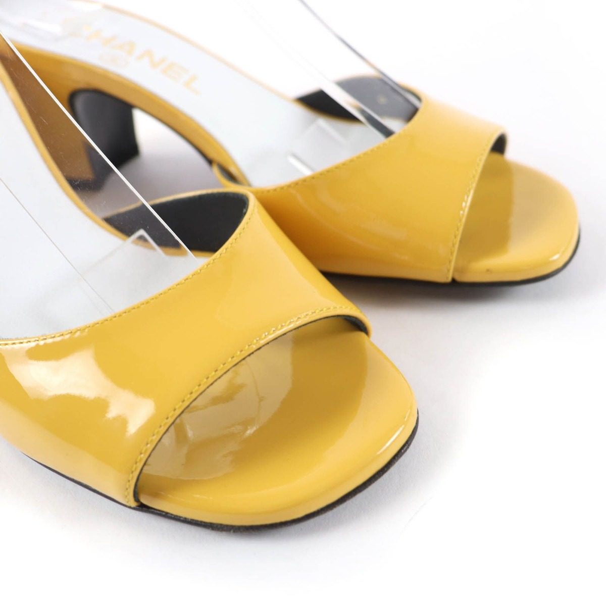 Chanel CC Logo Ankle Strap Patent Leather Sandals Yellow 35 — view 8
