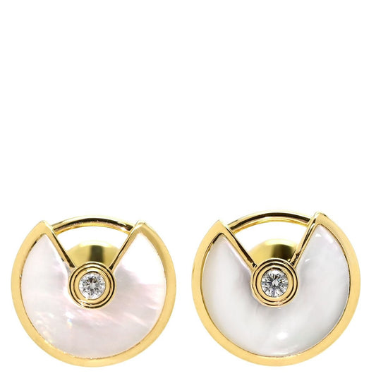 Cartier Earrings Amulette de White Yellow Gold Diamond YG Shell