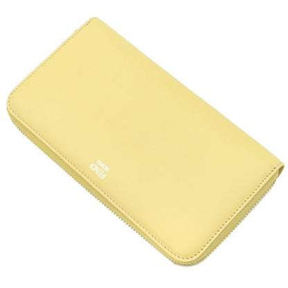 Fendi Long Wallet Robot Face Zip Around Leather Yellow Silver Hardware Round
