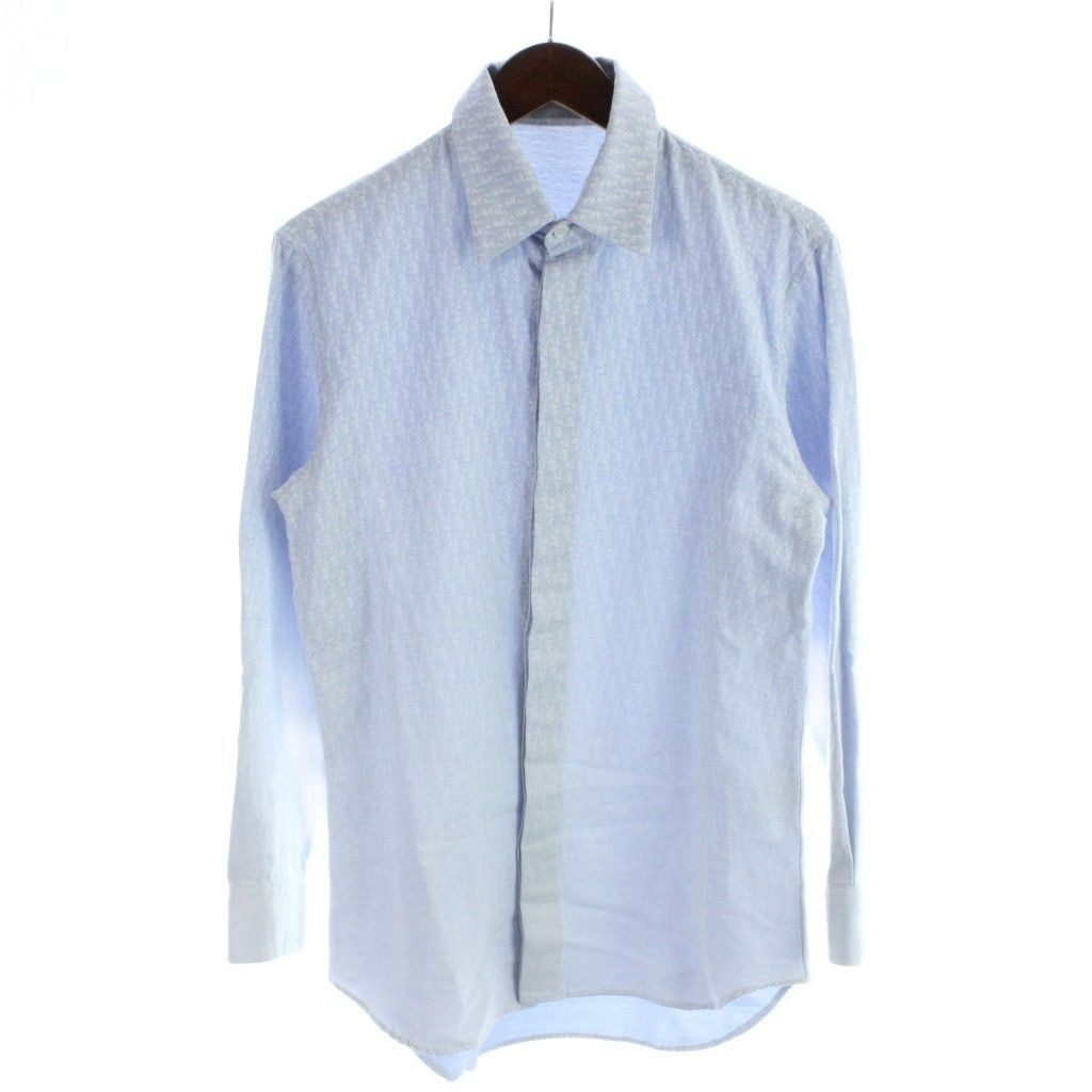 Dior Shirt Blue Gradient Long Sleeve Button Trotter Pattern All Over 39 MW