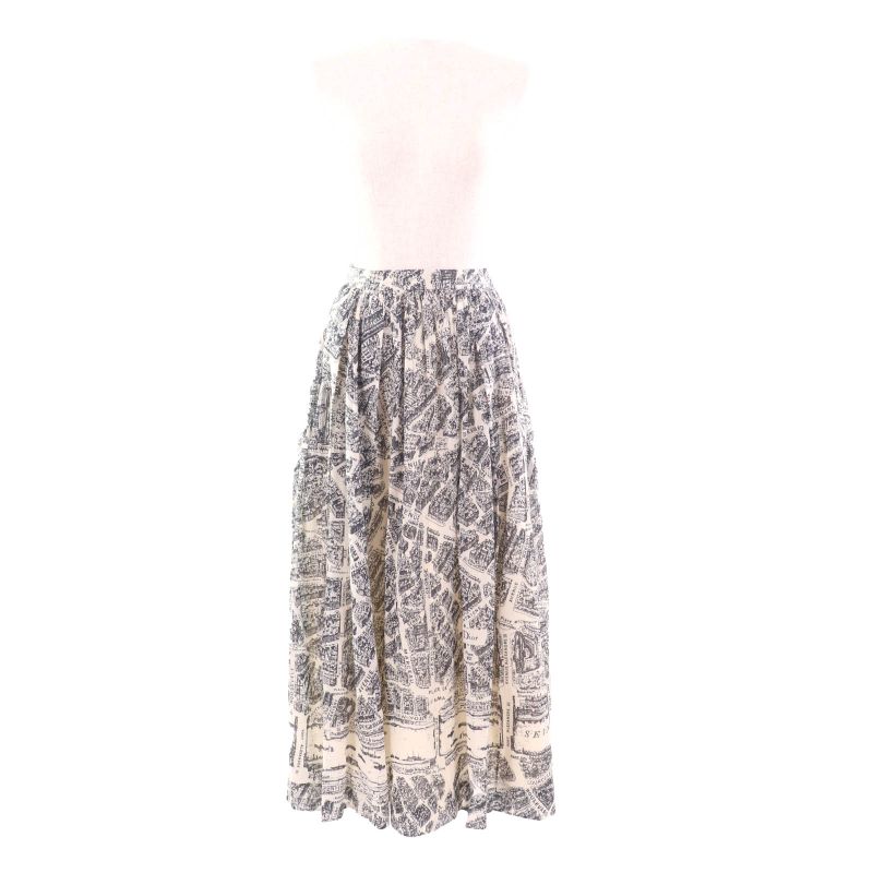 Christian DIOR 351j90a3294 100% Cotton Pleated Midi Plain Paris Skirt With