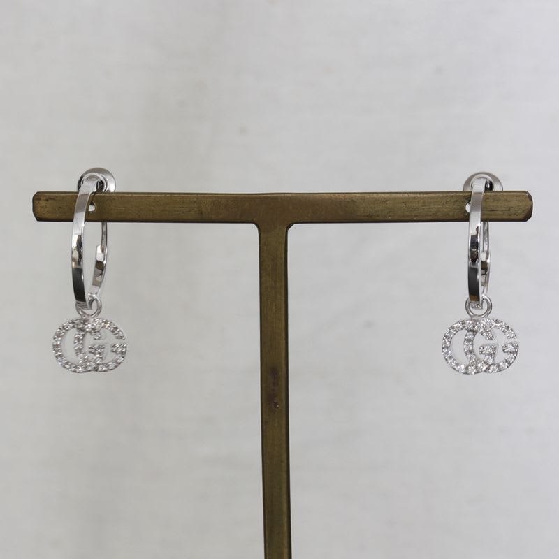 Gucci GG Running Diamond Earrings Hoop AU 750 Box E1497