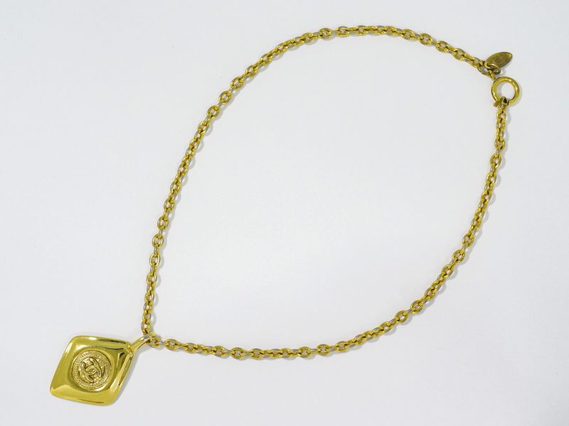 Authentic Chanel Coco Mark Necklace Pendant GP Gold Plated Accessories Jewelry