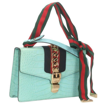 Gucci Sylvie Croco Leather Shoulder Bag Ladies
