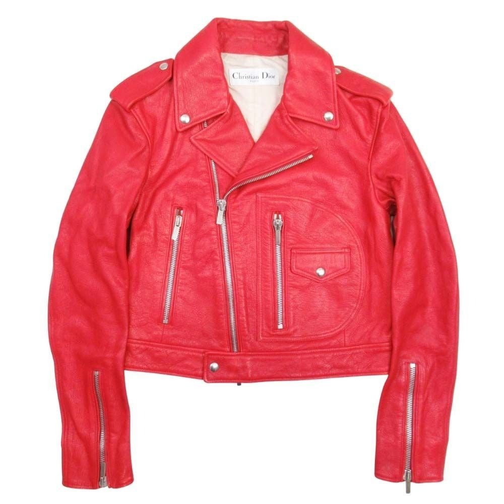 Dior Goatskin Double Riders Biker Jacket 36 Red