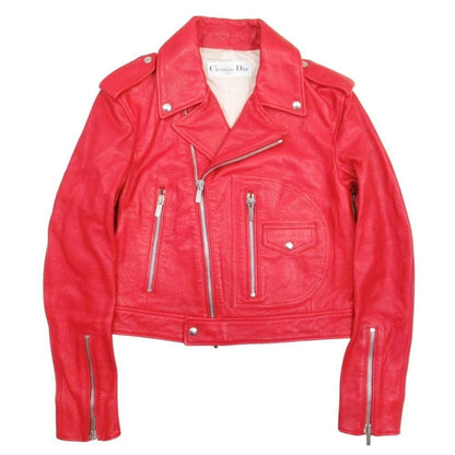 Dior Goatskin Double Riders Biker Jacket 36 Red