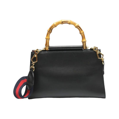 Gucci 459076 Leather Bamboo 2-way Bag Handbag Gucci Black