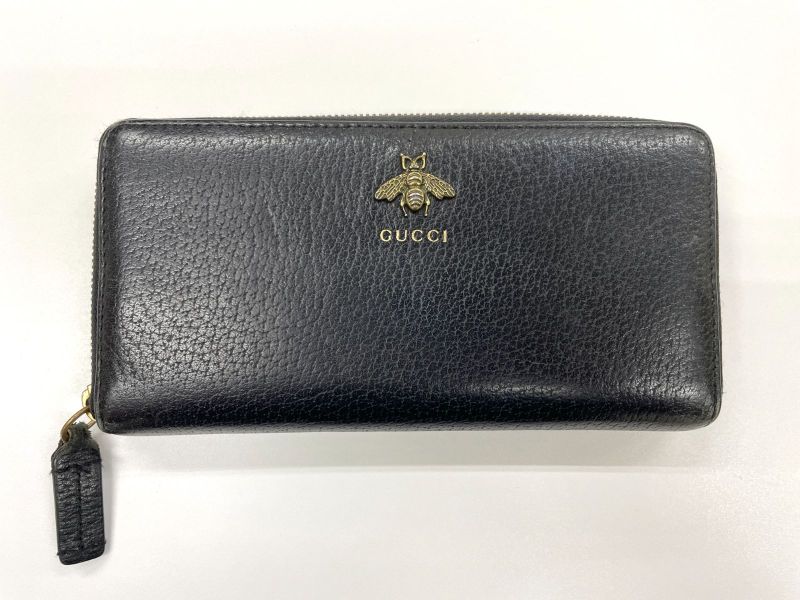 Gucci Animalier Bee Leather Zip Around Wallet Round Zipper Bee Long Wallet