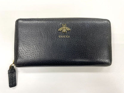Gucci Animalier Bee Leather Zip Around Wallet Round Zipper Bee Long Wallet
