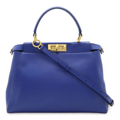 Fendi Peekaboo Regular Handbag Tote Bag 2WAY Shoulder Bag Leather Blue Blue