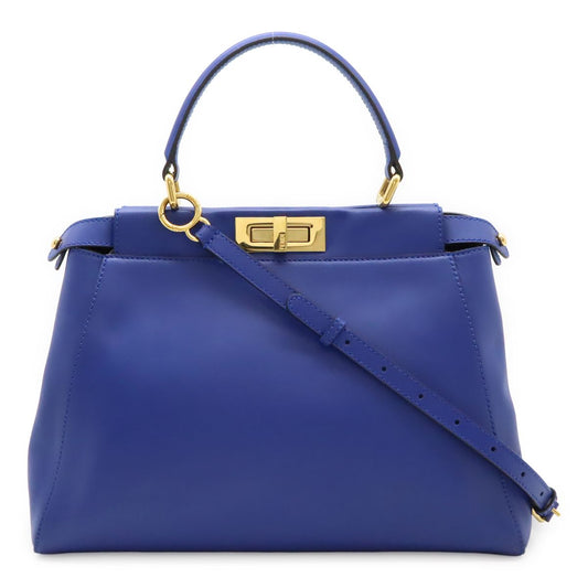 Fendi Peekaboo Regular Handbag Tote Bag 2WAY Shoulder Bag Leather Blue Blue