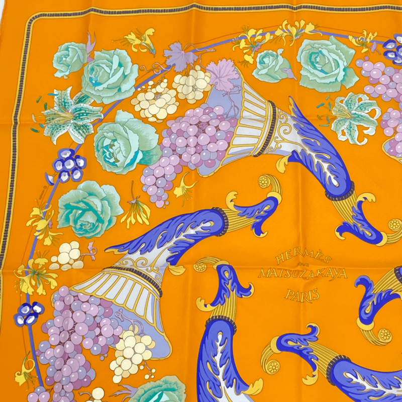 Hermes Carre 90 Scarf Silk Matsuzakaya Exclusive To Matsuzakaya Grape Blossoms