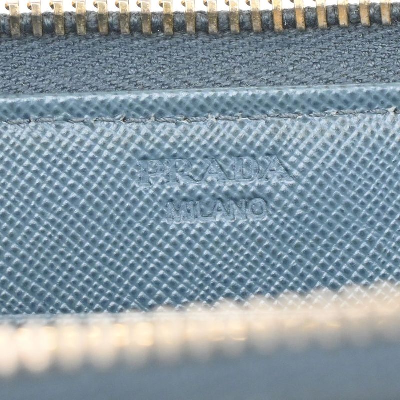 Prada Long Wallet Round Zipper Saffiano Blue 30ka915