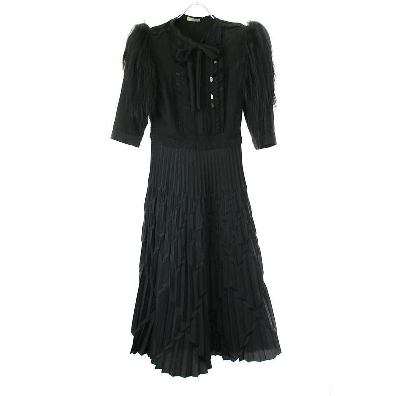 Bottega Veneta 17aw Fur Sleeve Pleated Dress 465606 V0k02 Black 38