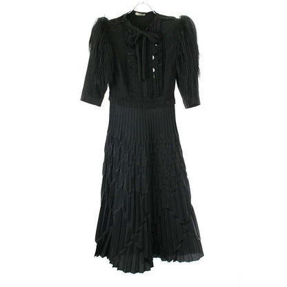 Bottega Veneta 17aw Fur Sleeve Pleated Dress 465606 V0k02 Black 38
