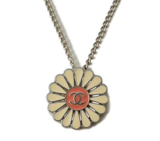 Chanel Necklace Pendant Chanel CC Mark Coco Mark Flower Motif Silver Antique