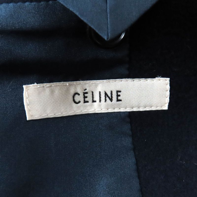 Celine 100% Wool Phoebe Period Front Open Crombie Coat 100% Silk Lining Navy