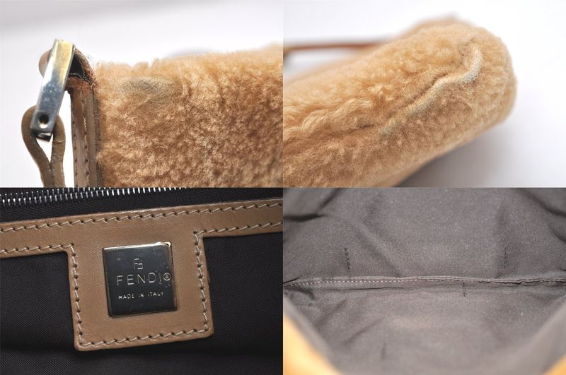 Fendi Vintage Shoulder Crossbody Bag Boa Leather Beige 3600n