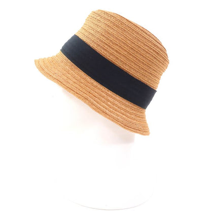Hermes 100% Hemp Caramel H Embroidered Straw Hat 58 Hat With Box Made In France