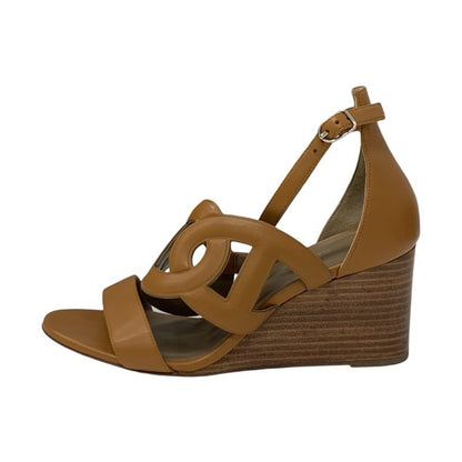 Hermes Brisbane Sandals Shoes Leather Brown Chaine D'ancre Wedge Sole Strap
