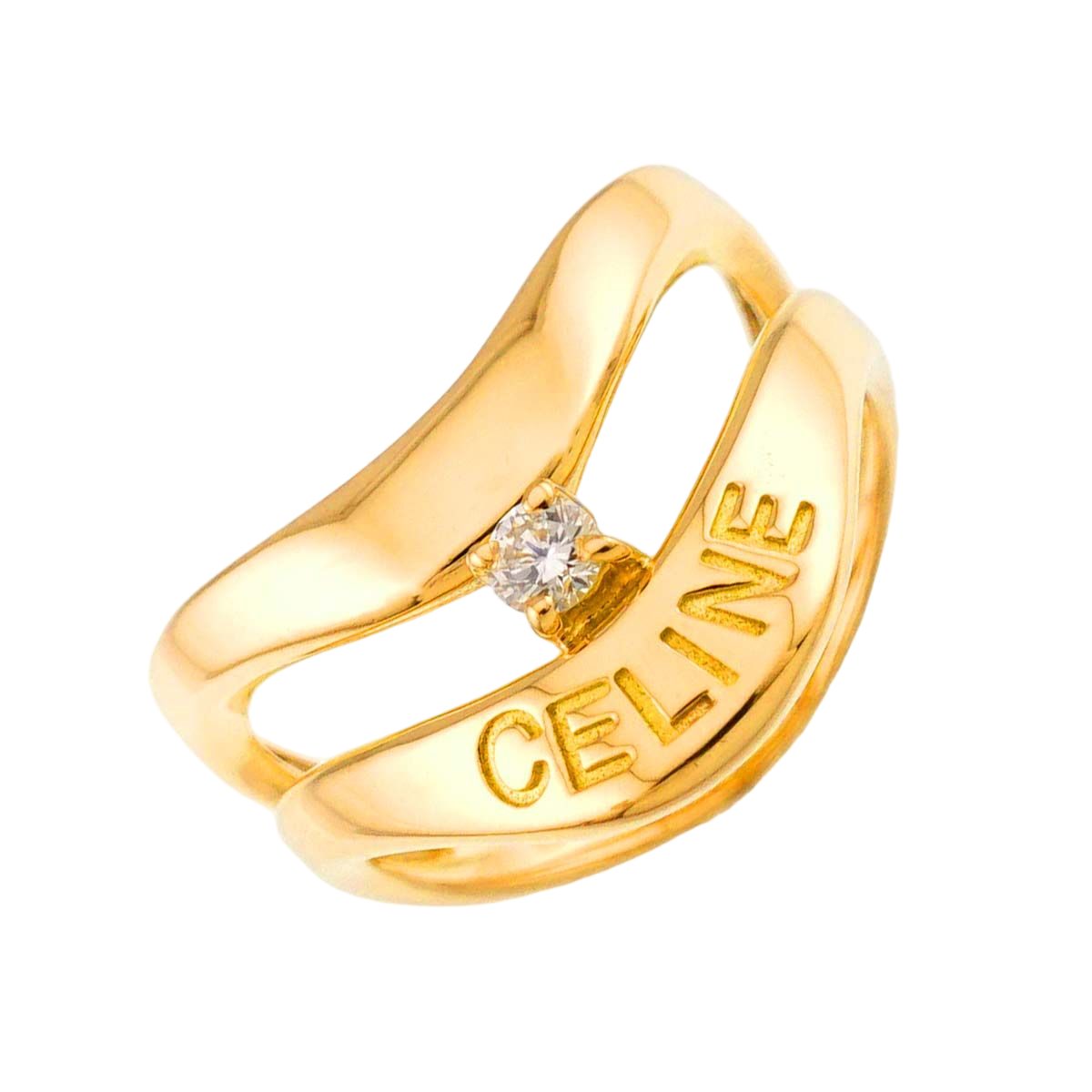Celine Ring Diamond 18k YG Yellow Gold 750 Logo