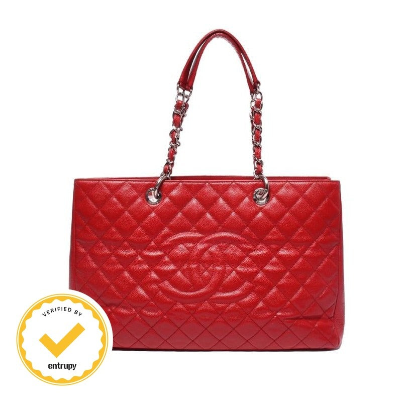 Chanel Chain Shoulder Bag Tote Caviar Leather Silver Quilted