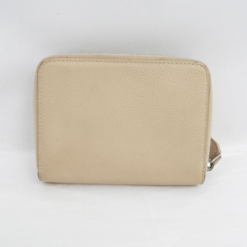 Saint Laurent Bifold Long Wallet Beige Compact Wallet Leather 414661