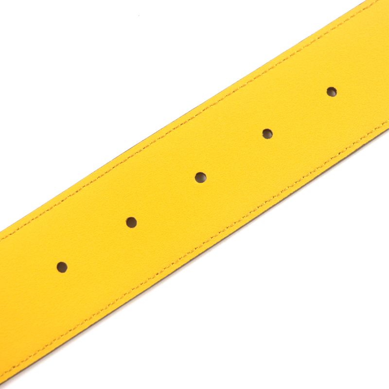  Gucci Memorable Buckle 709954 G Logo Buckle Bicolor Leather Belt Yellow Blue