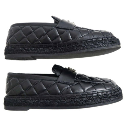 Chanel Loafers Size 37 C Lambskin Espadrilles Coco Mark Black — view 5