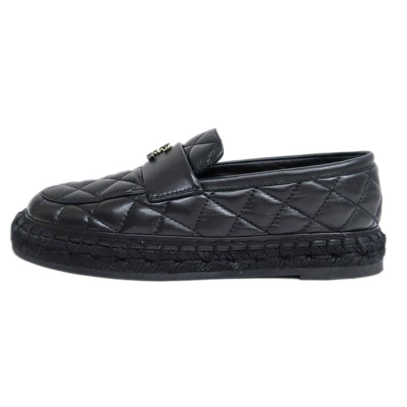 Chanel Loafers Size 37 C Lambskin Espadrilles Coco Mark Black