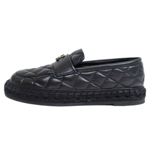 Chanel Loafers Size 37 C Lambskin Espadrilles Coco Mark Black