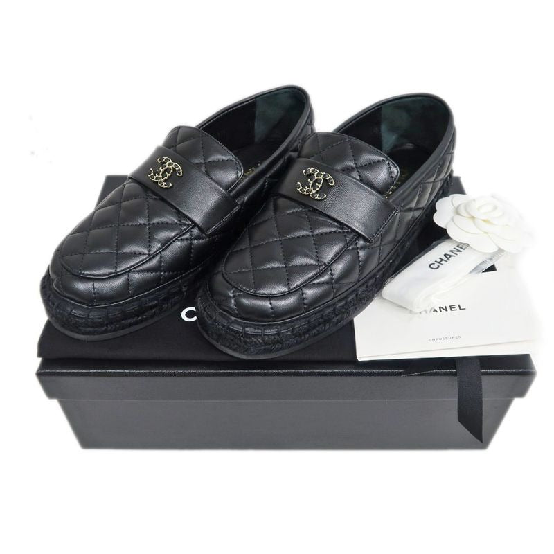 Chanel Loafers Size 37 C Lambskin Espadrilles Coco Mark Black — view 10