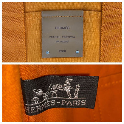 Hermes Fourre Tout Cabas French Festival Hawaii Limited Orange Canvas Tote Bag