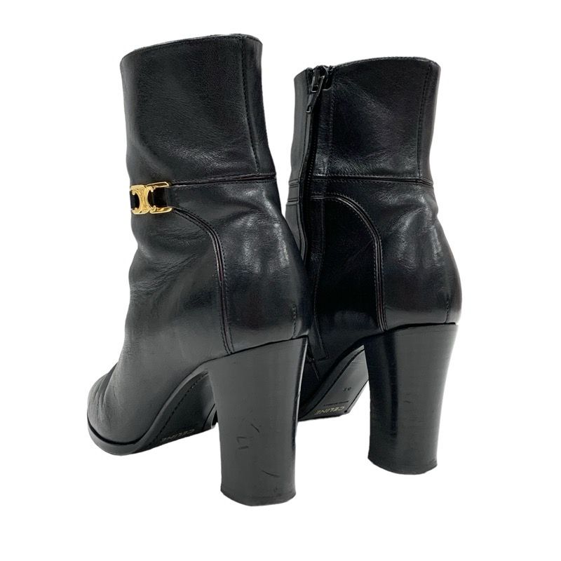 Celine Boots Short Boots Shoes Leather Black Gold Triomphe