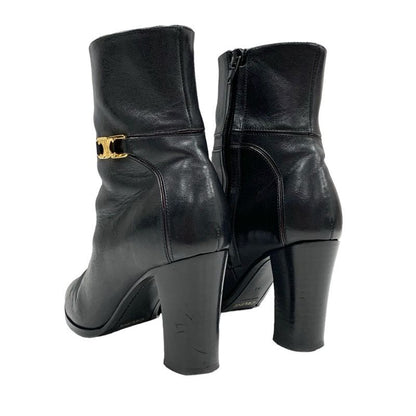 Celine Boots Short Boots Shoes Leather Black Gold Triomphe