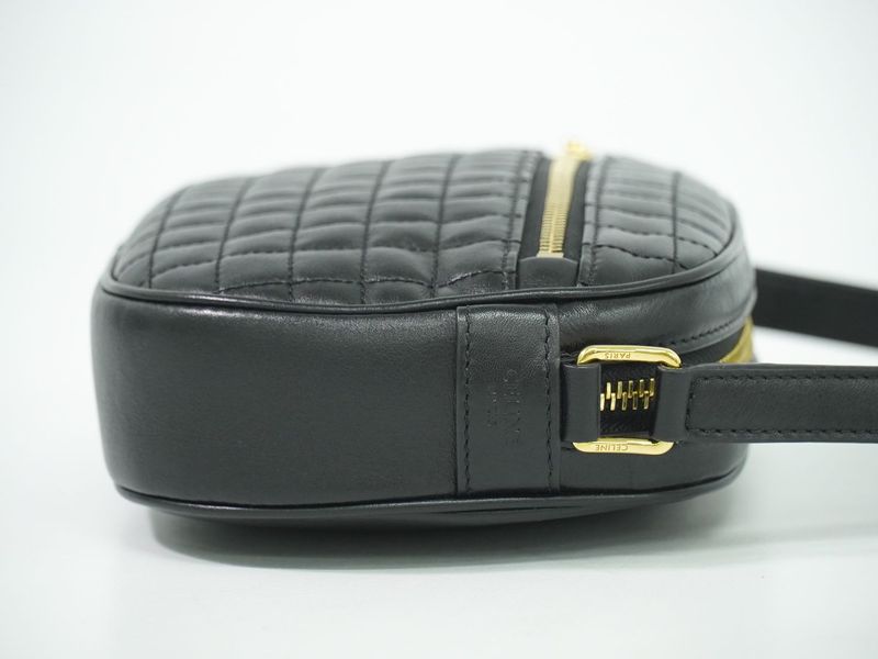 Authentic Celine Ccharm Shoulder Bag Pochette Leather Black Bag Pre-owned