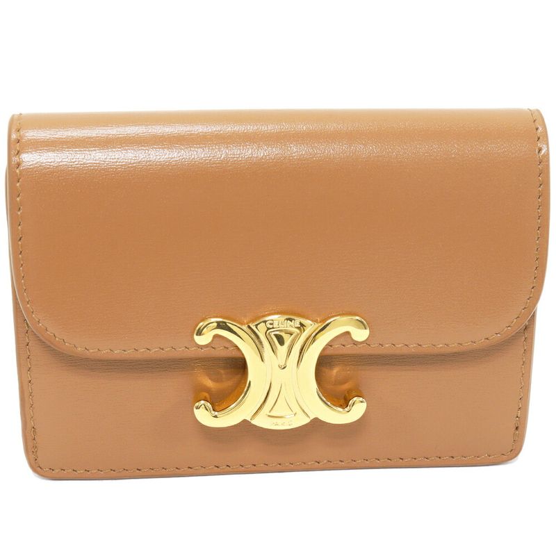 Celine Card Case Business Card Holder With Triomphe Flap Shiny Calfskin Bronze