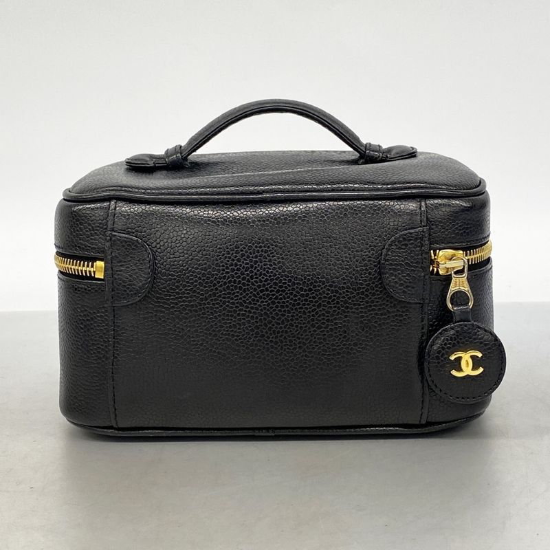Chanel Vanity Bag Caviar Skin Black Gold Hardware Women