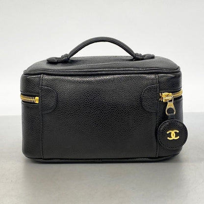 Chanel Vanity Bag Caviar Skin Black Gold Hardware Women
