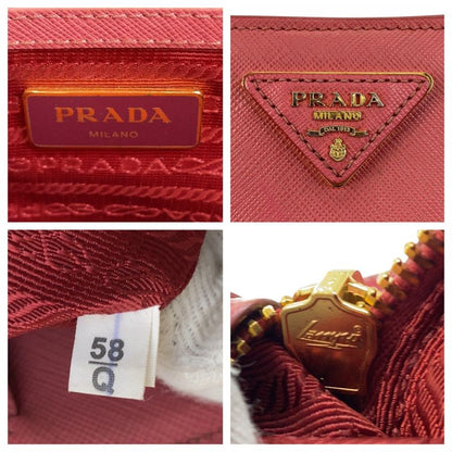 Prada Saffiano Triangle Logo Plate Pink Gold Hardware Leather Handbag Tote Bag