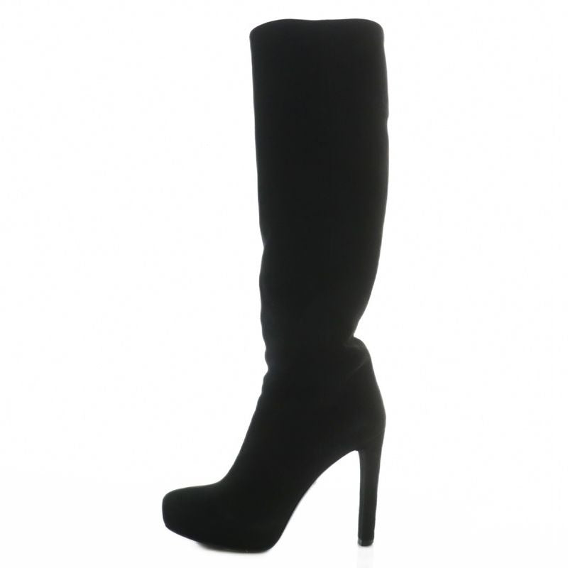 Prada Long Boots Suede Pointed Toe High Heel Side Zip 35 Black XZ