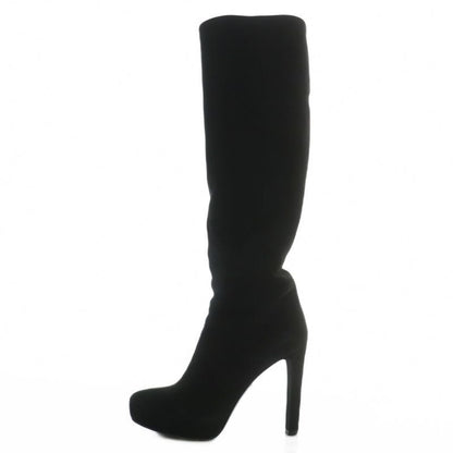Prada Long Boots Suede Pointed Toe High Heel Side Zip 35 Black XZ