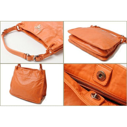 Prada Tote Shoulder Bag Vintage Leather Light Orange — view 2