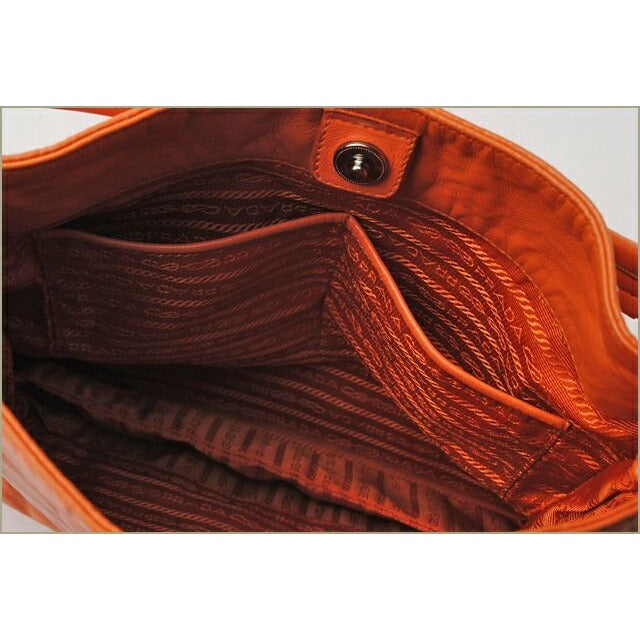 Prada Tote Shoulder Bag Vintage Leather Light Orange — view 4
