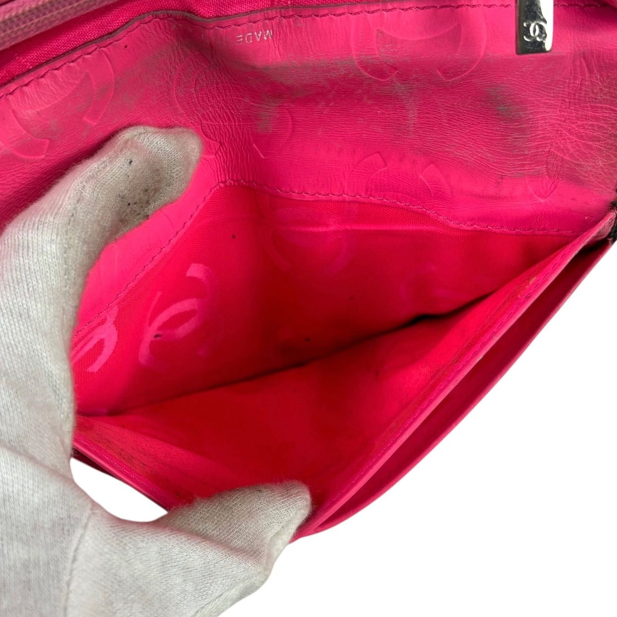 Chanel Cambon Line Long Wallet Bifold Black Pink CC Logo Quilted — view 11